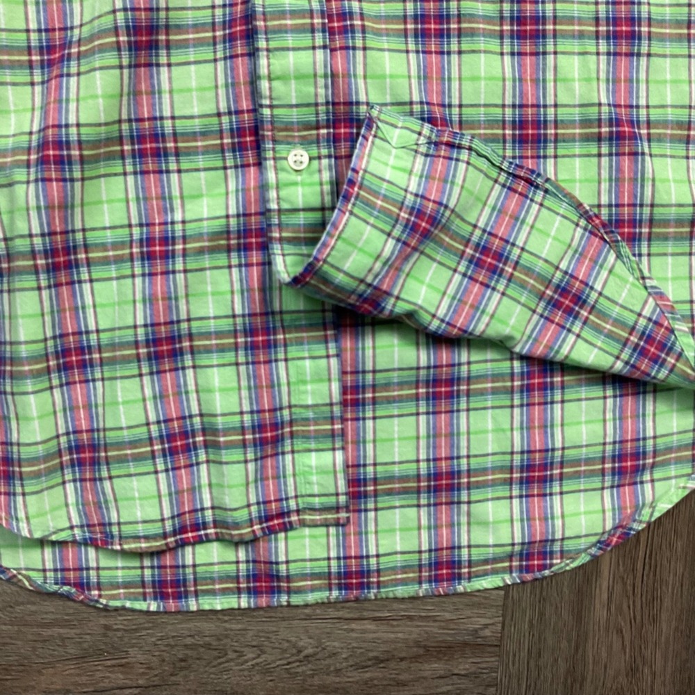 Vintage Ralph Lauren Blake Plaid Short Shirt Mens Medium Green Red Preppy Classy - Picture 5 of 7